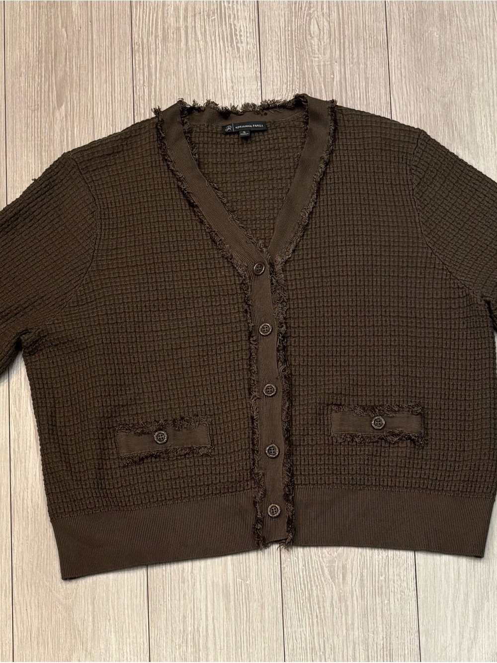 Adrianna Papell Dark Brown Waffle Knit Button Cardigan